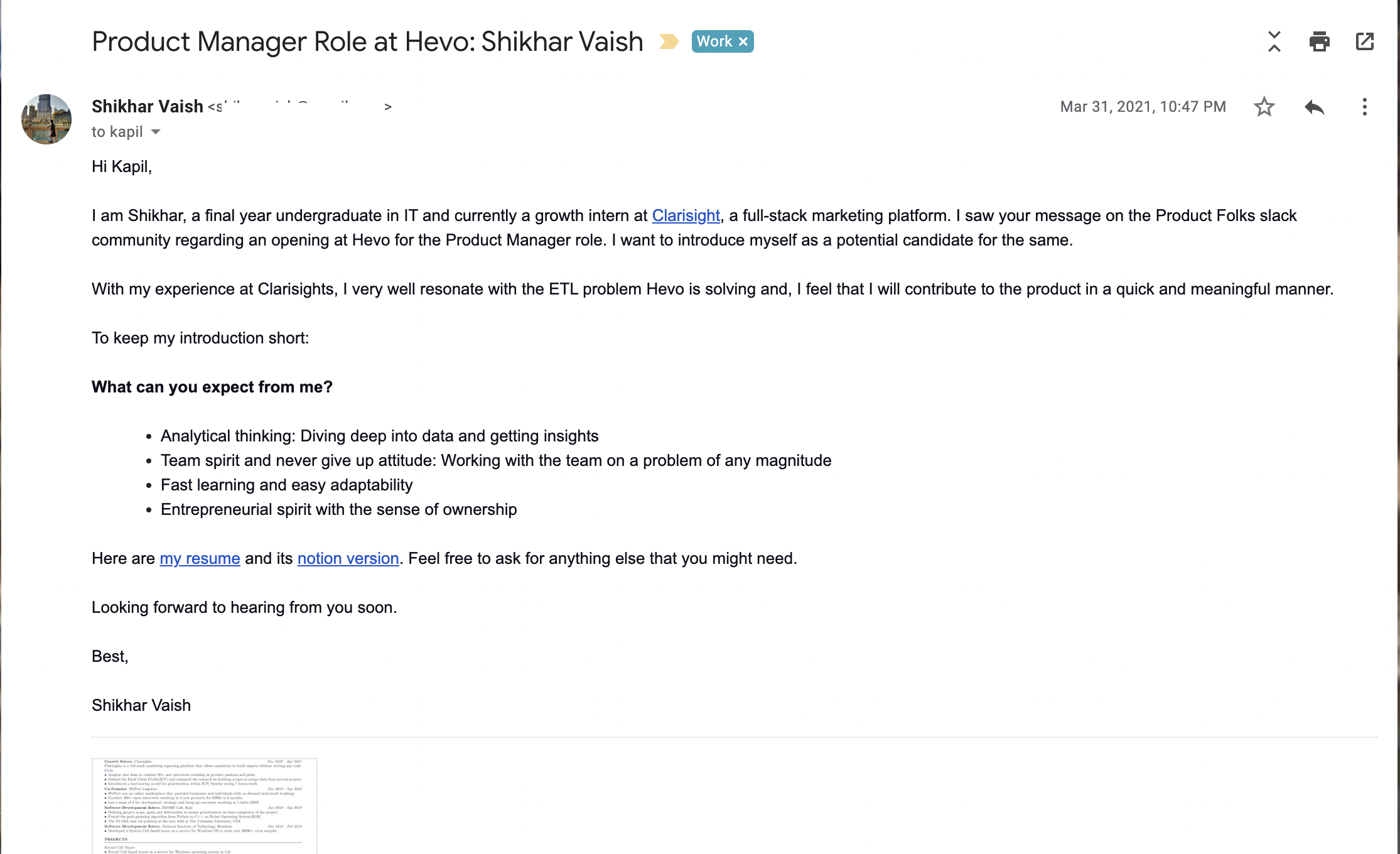 Cold email which helped be break into Product Management